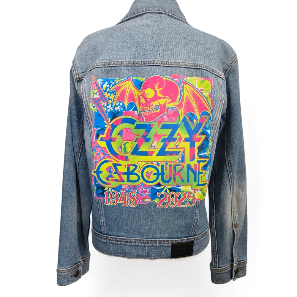 Hollister Women's Upcycled Colorful Music Graphic Print Light Blue Denim Jacket